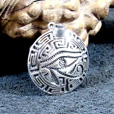 Solid 925 Sterling Silver Greek Key / Meander, Egyptian Eye of Horus Pendant