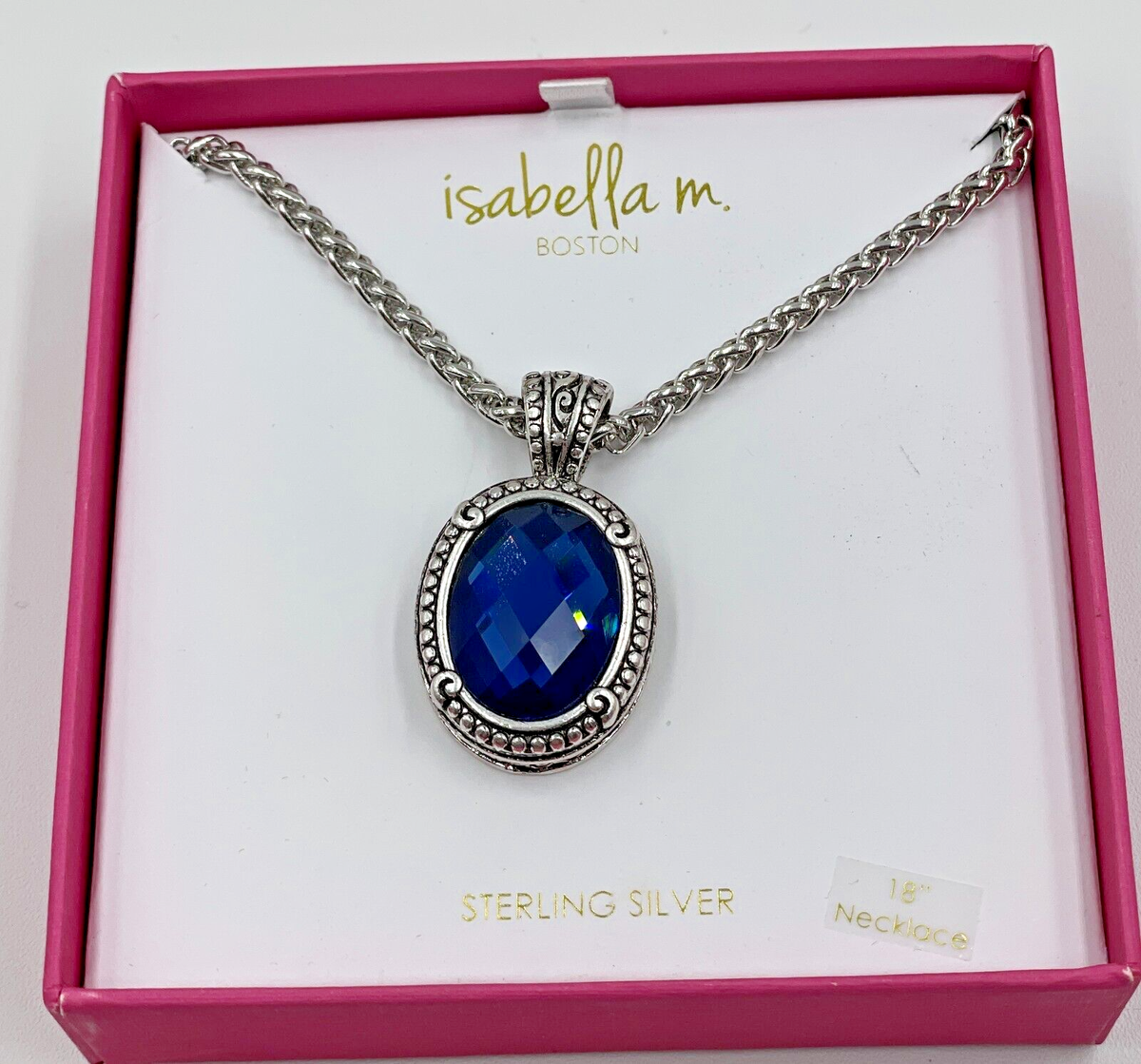 Isabella Boston Sterling Silver Blue Faceted Oval Pendant Necklace 18