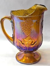 Indiana Glass Colony Harvest Carnival Marigold 64oz Pitcher Grapes 9.75"