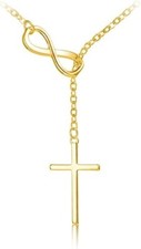 LOVELY Dainty 14k Gold Cross Pendant Y Necklace for Women Christian Plated