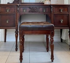 Vintage Style Vanity Stool Footstool Brown Leather Padded Cushioned Piano Bench