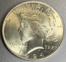 🔥1924 -P  90% Silver Peace Dollar GEM BU See Pics Beautiful Mint Luster - 1403