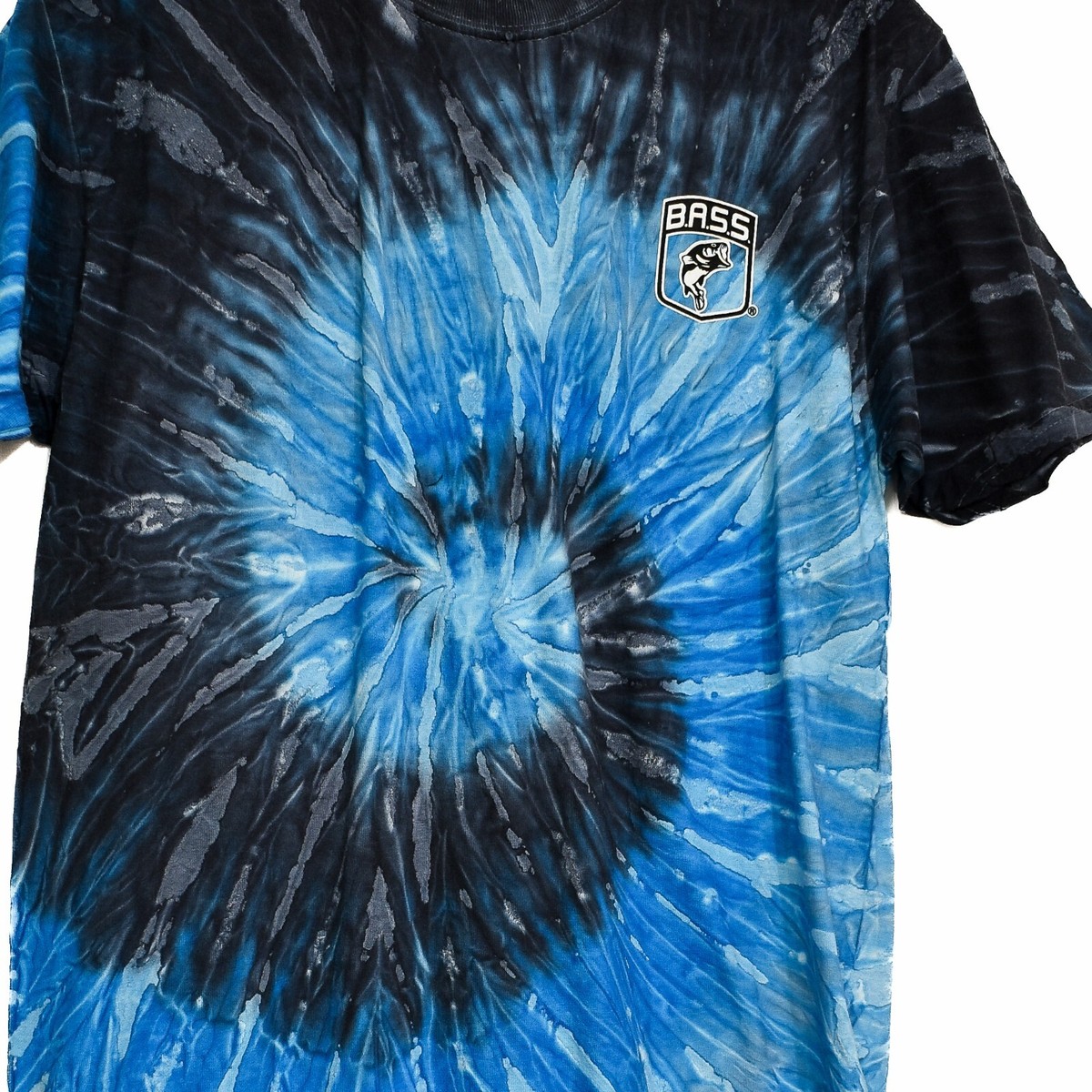 Bass Men Black Blue Tie Dye T Shirt Crewneck Logo Casual Pullover