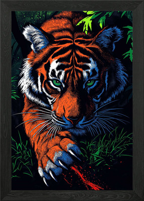 Tiger mit Krallen gerahmtes Wandbild Poster Leinwanddruck Bild
