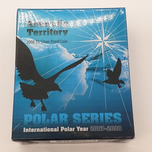 2008 Australia Polar Series $5 Silver Proof 999 Coin Antarctic Territory Box - Afbeelding 10 van 10