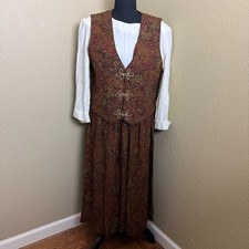 Vintage Just In Time Ltd Prairie Dress Paisley Vest Brown Size 14