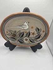 vtg Mexico 8” OVAL PLATE~HandPainted Pottery Tonala FOLK