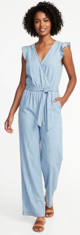 Old Navy Ruffle Chambray Blue Jumpsuit Women's Size XL (Tall) NWT