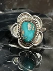 Vintage Native American Sterling Silver Turquoise Floral Ring Size 8