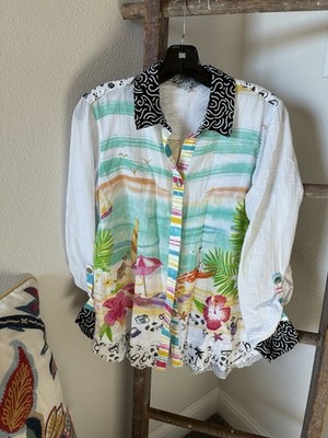 John Mark Tunic Top Womens Small Roll Tab Beach Tropical Artsy To Wear