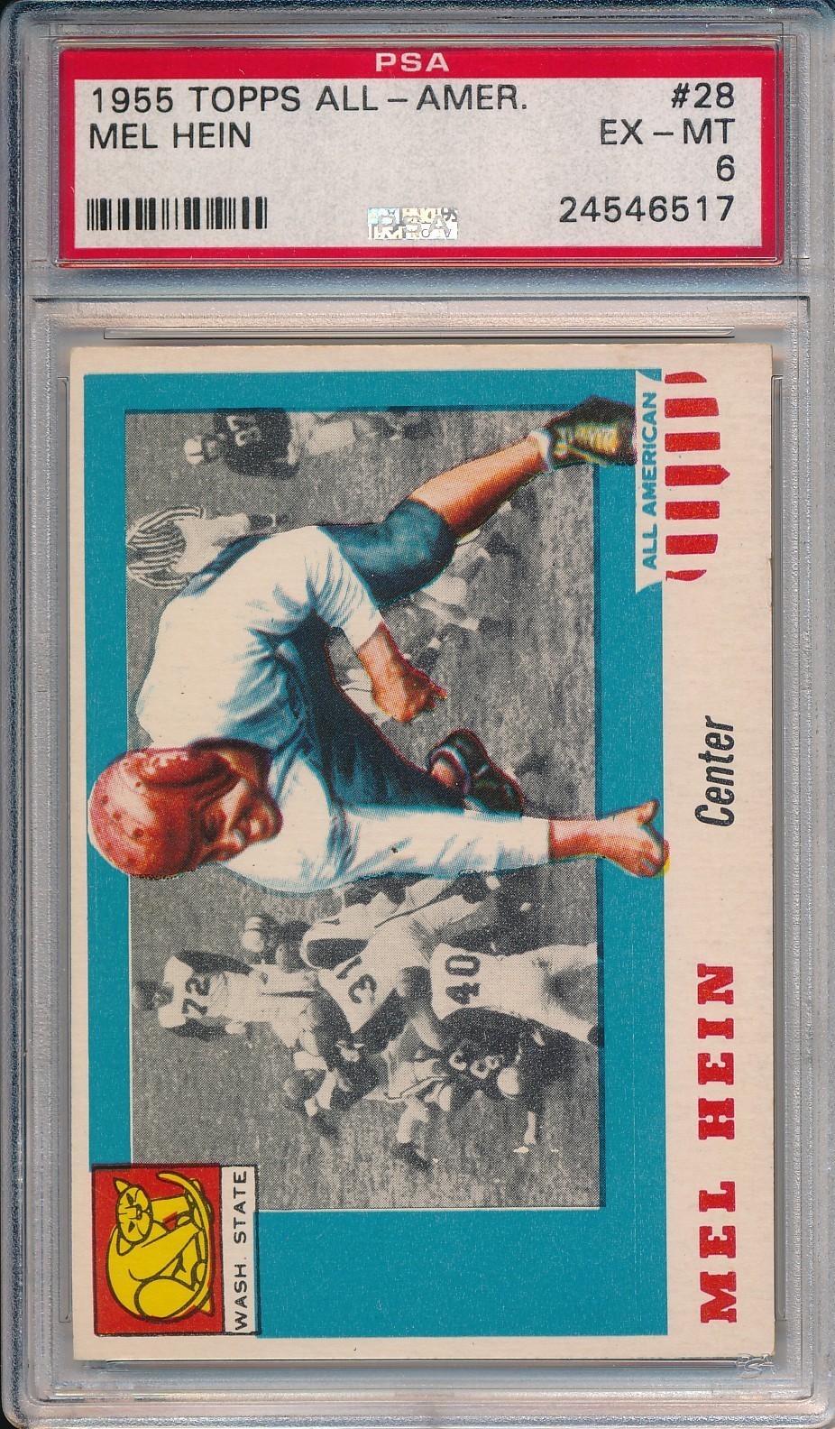 1955 TOPPS ALL-AMERICAN #28 MEL HEIN - PSA 6 EX-MT (SVSC) CENTERED!