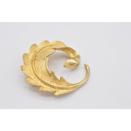 1980s Vintage Autumn Leaf Pin Brooch Textured Brushed Gold Feather Jewelry Bin1 - Foto 7 di 9