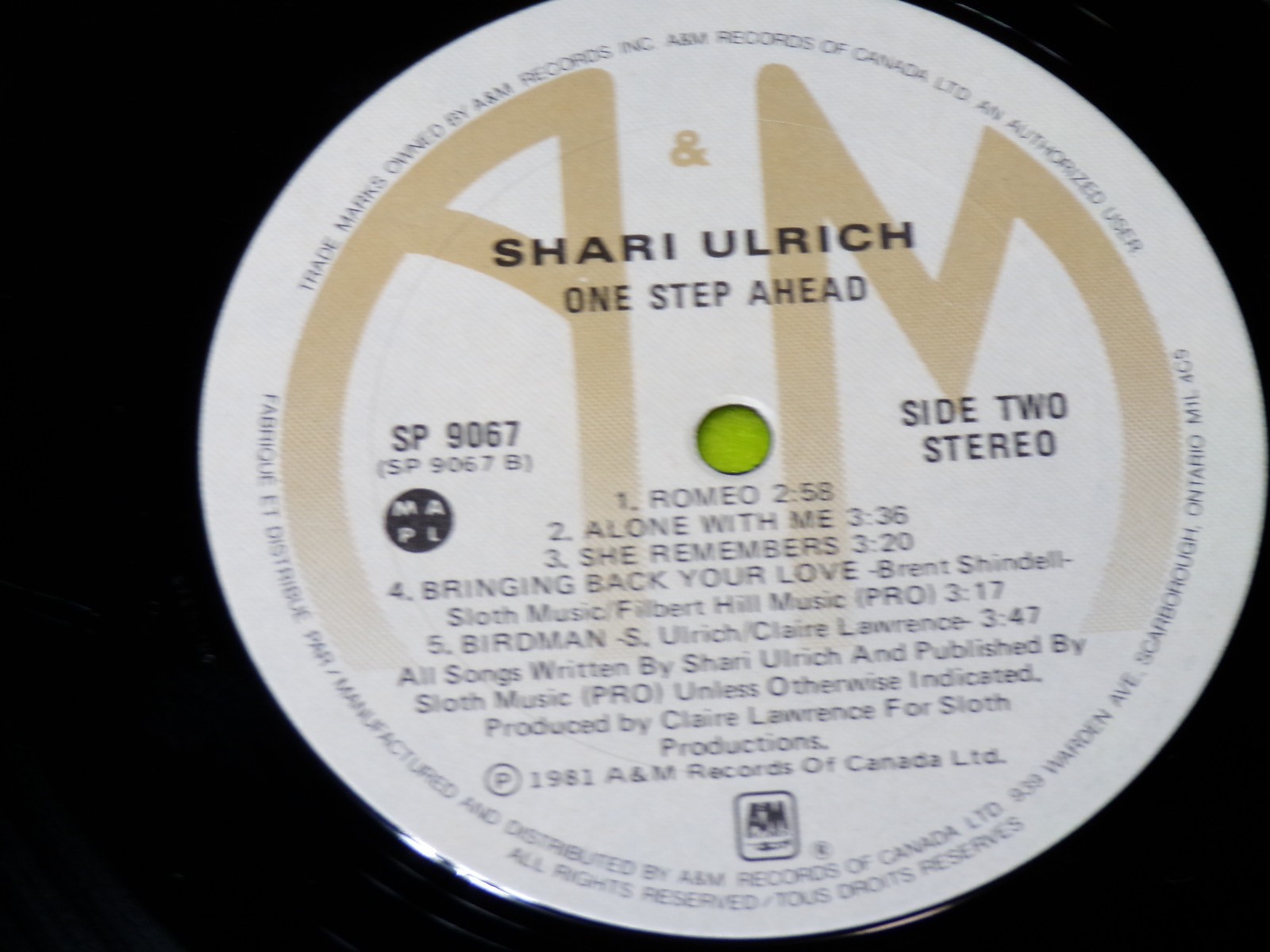 Shari Ulrich, One Step Ahead Vinyl Record  VG to VG+