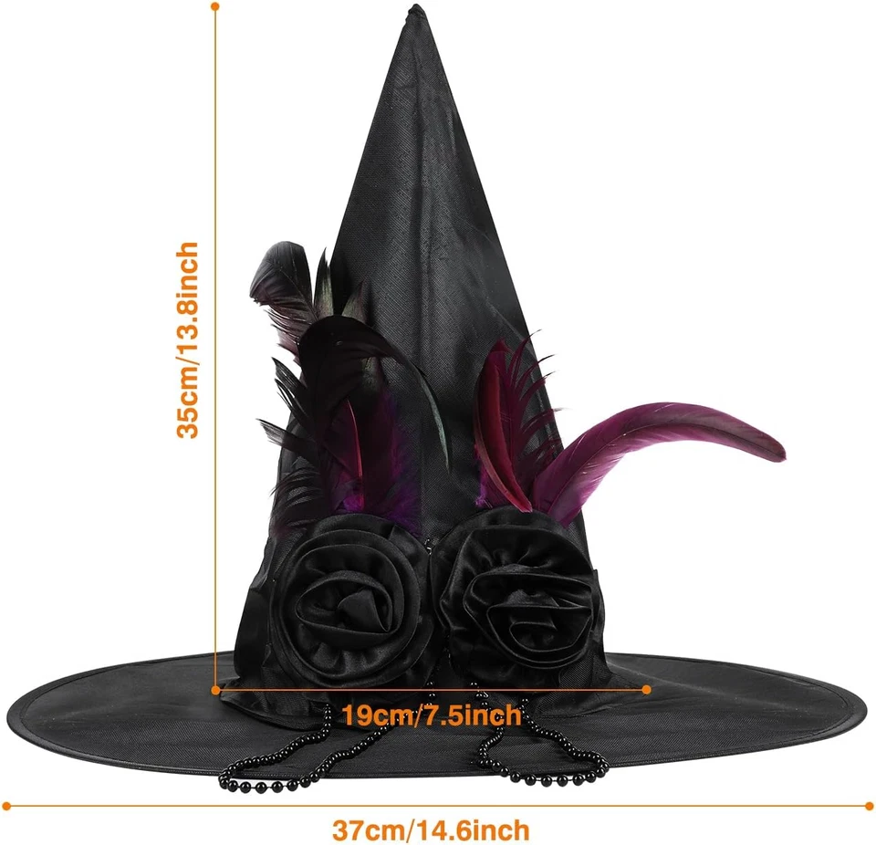 Sombrero de bruja de Halloween, sombreros de bruja negros para mujer disfraz sombrero de bruja adulto hallow Foto 3 de 4