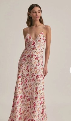Favorite Daughter Floral V-Neck Slip Maxi Dress, Sleeveless, Size S Ivory Pink