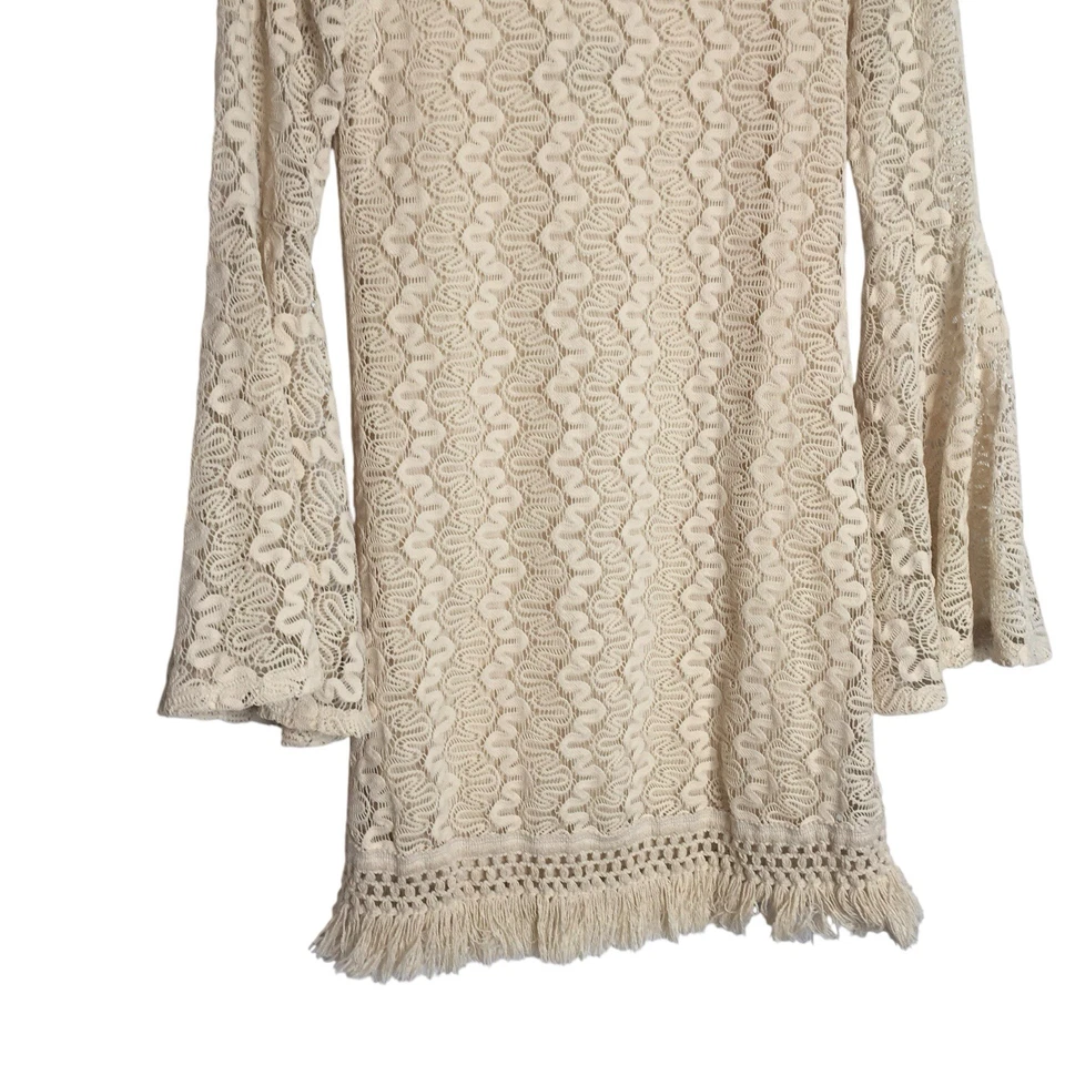 Mini Vestido Boho Jodi Kristopher Bell Manga Encaje Flecos Occidentales Talla Pequeña Foto 3 de 4