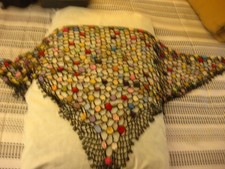 Vintage Crochet Beaded Boho Shawl Wrap Multi-Color Fringe