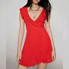 NEW - Urban Outfitters Kimchi Red Ruby Wrap Dress - Size XS