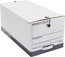 Heavy-Duty Storage & Filing Box, Stackable, Letter Size, 4-Pack, White/Gray