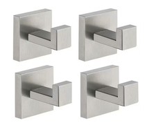 Wall Mounted 4-Pieces J-Hook Robe/Towel Hook Square Coat Hooks in Brushed Nickel