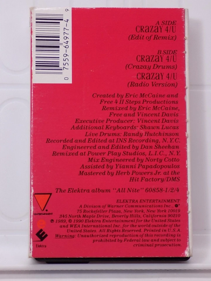 Entouch Crazay 4/U кассетный сингл 1990 Elektra Entertainment - Изображение 2 из 2