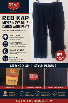 Red Kap Men's Navy Blue Cargo Work Pants 42 x 30 100% Cotton NWT PC76NV