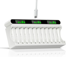 12 Bay AA AAA Battery Charger, USB High-Speed Charging, Independent Slot, for Ni