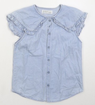 Denim Co Damen blau Baumwolle Basic Knopfleiste Größe 10 Rundhalsausschnitt