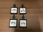 Vintage Set of 4 Cast Iron Tile Trivets Antique Car Themed San-Huan Wall Decor