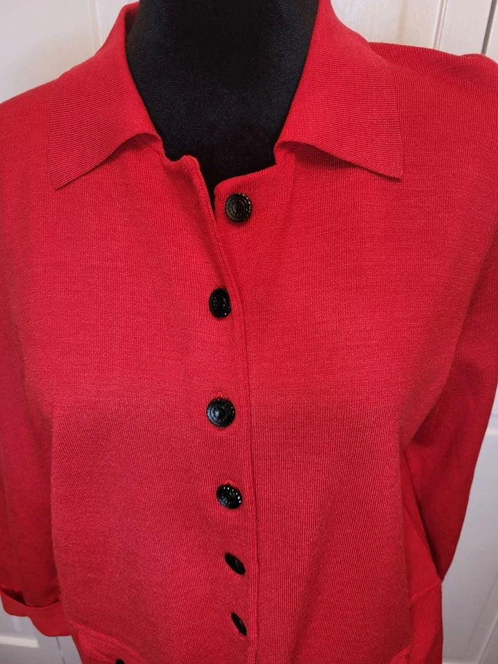 Cárdigan Rojo Mezcla Seda Judith Hart Petites PL Navidad A Medida Dinero Antiguo Foto 3 de 4