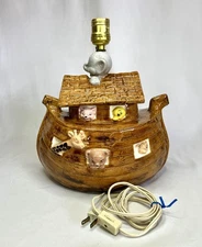 Vintage Twin Winton California Ceramic Noah's Ark Nursery Child’s Biblical Lamp