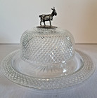 cloche a fromage en cristal taillé surmontée d'une chêvre argent XIX eme