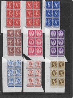 1958/60 QEII WILDINGS NINE DIFFERENT MNH CYLINDER BLOCKS PHOS & CWNS