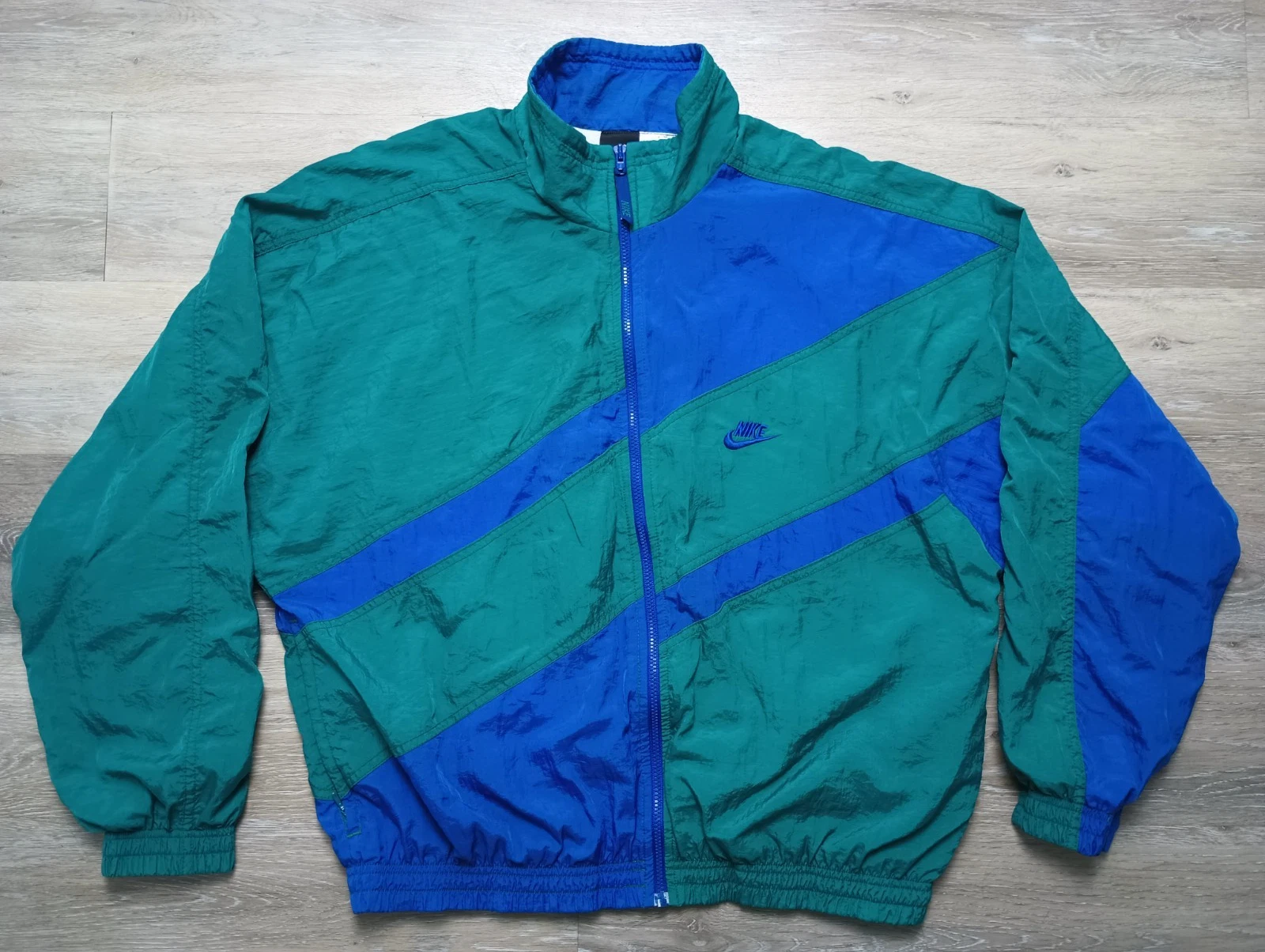 Nike Black Tag Windbreaker Jacket vtg 1990s full zip retro sz M Blue Green lined