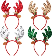 Christmas Headbands Sequins Xmas Headwear Reindeer Antler Hats Cute Costume Hair