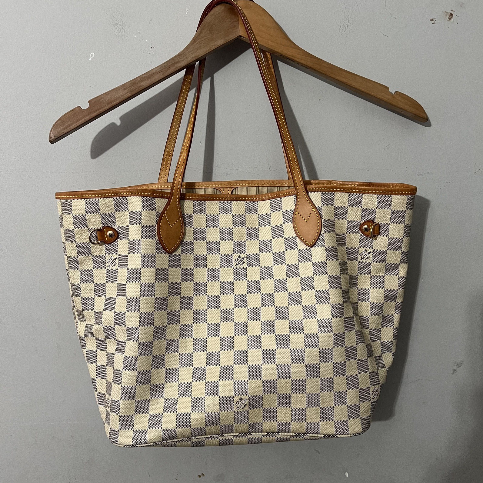 Louis Vuitton Damier Azul Neverfull MM Tote bag White Leather Authentic
