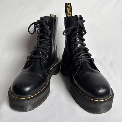 Doc Dr. Martens Jadon Black Leather Platform Boots Lace-Up Ankle UK 7 US 8M/9L
