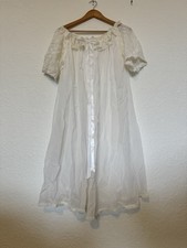 VTG Union Made Lingerie Nightgown Robe Medium Sheer Lace Bow Tie Closure Ivory
