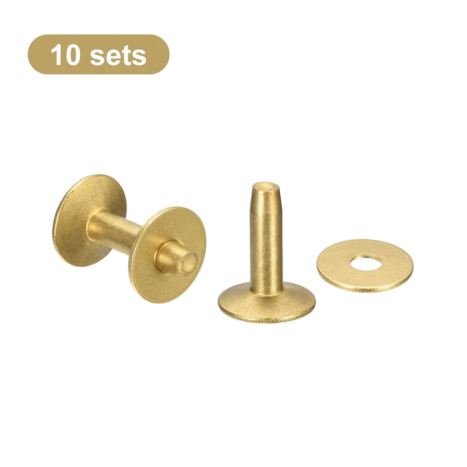10 Set Ottone Rivetti e Sbavature,9x3.3x14mm Ottone Rivetto Chiusura,Oro Tono - Immagine 3 di 4