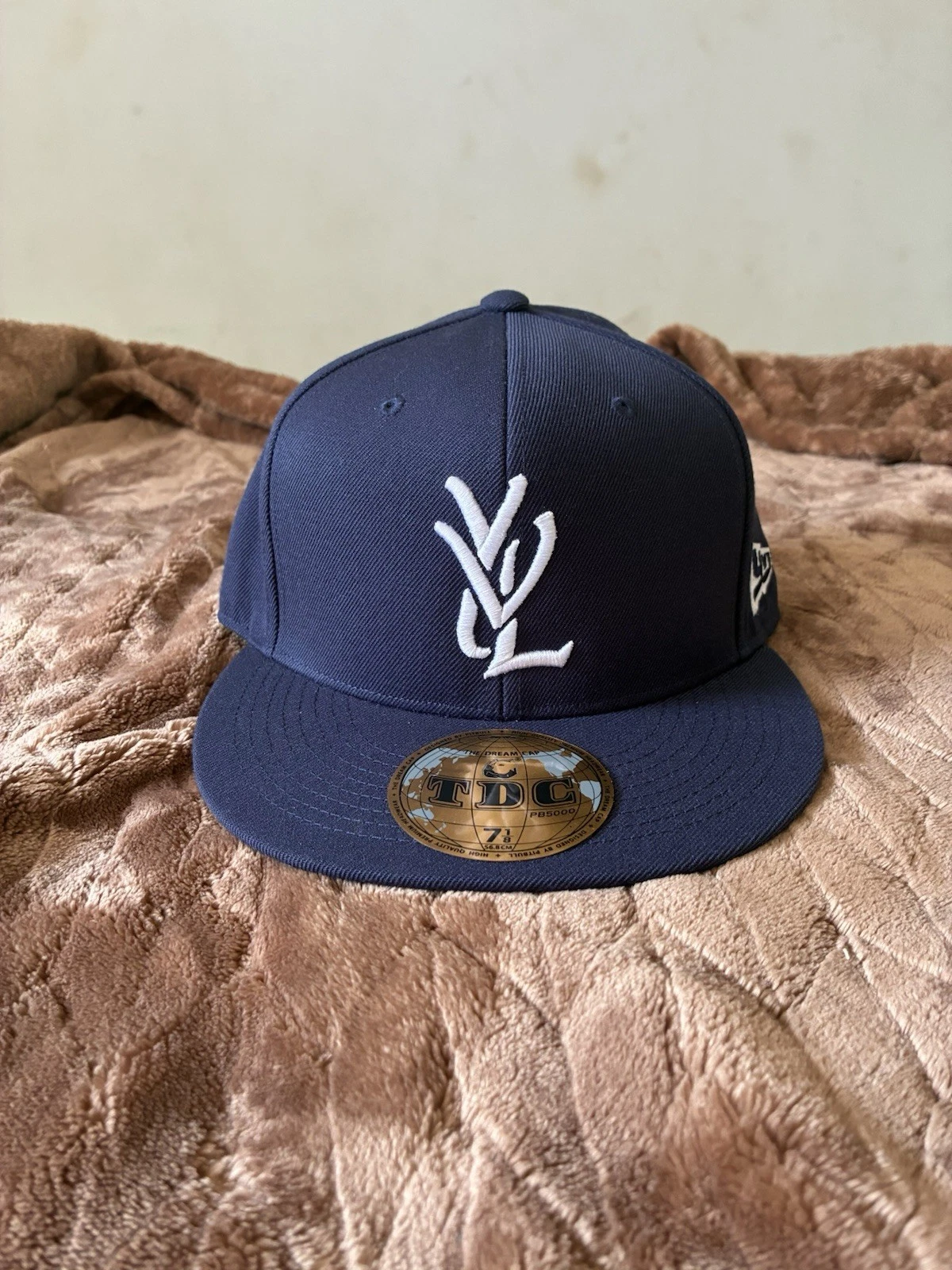 PLAYBOI CARTI YVL WHITE ON NAVY FITTED HAT SIZE 7 1/8