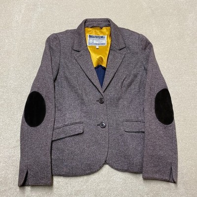 Joules Tweed Blazer Jacket Women's UK 12 Brown Hacking Elbow Patches Henford