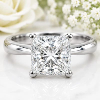 Diamond Wedding Ring IGI Certified Lab Grown 4.00 Ct Princess Cut 18K White Gold - Image 1 of 4