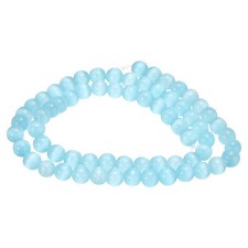 65pcs Pale Blue Cat's Eye Stone Beads 6mm Round Crystal Loose Bead