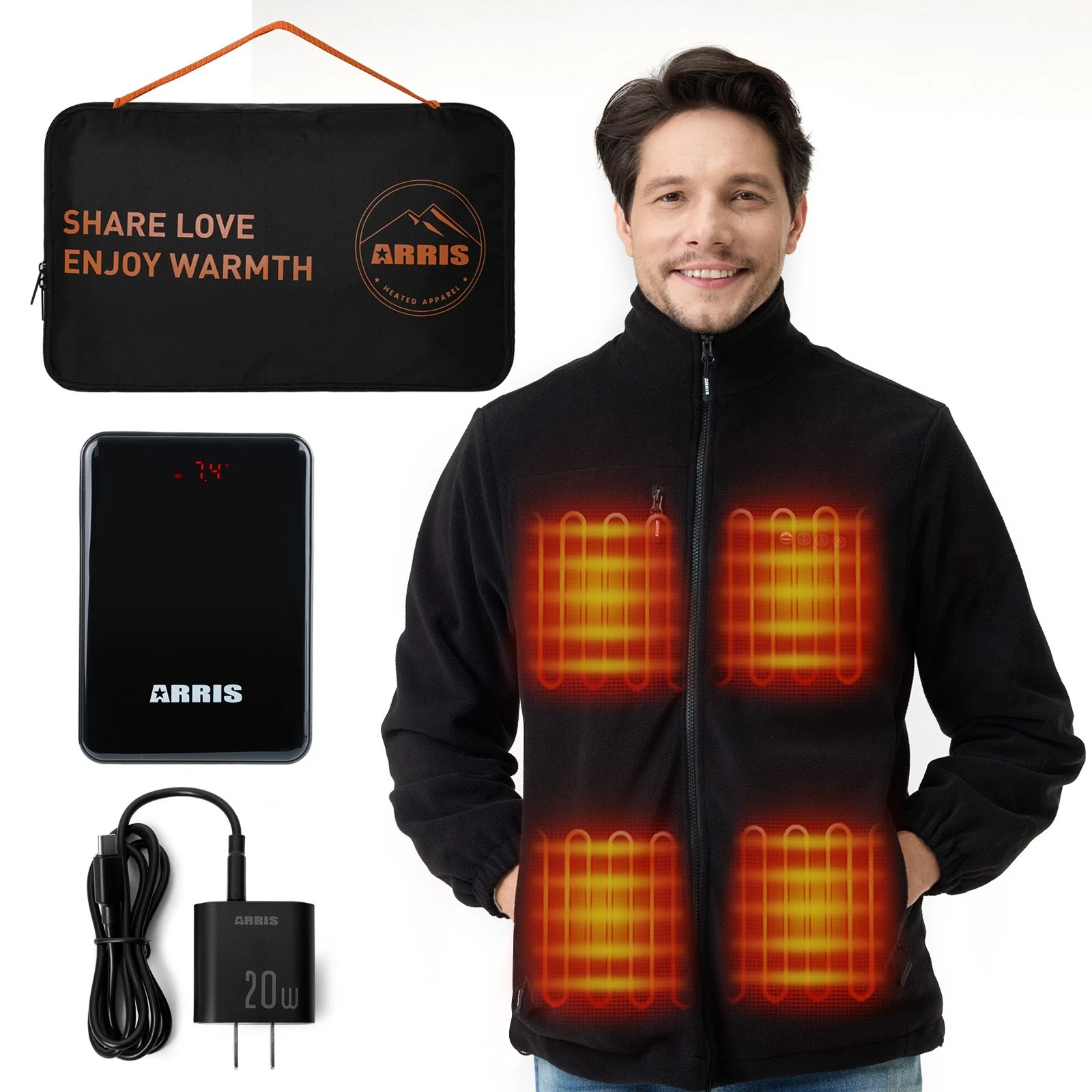 ARRIS Men`s Fleece Heated Jacket with Battery, Electric Heating Coat Full Zip
Opens in a new window 