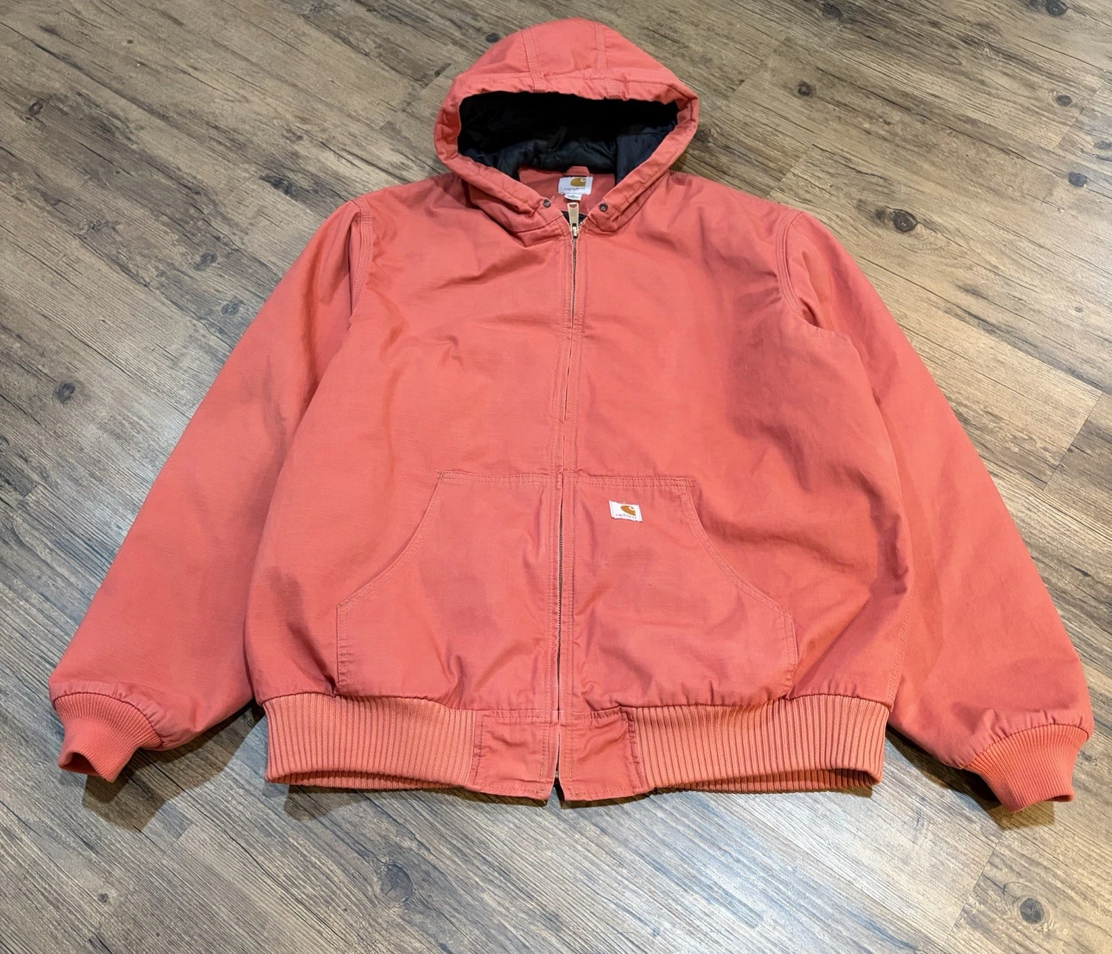 Carhartt Coral Red Hooded Workwear Jacket Full Zip Size Xl Tall