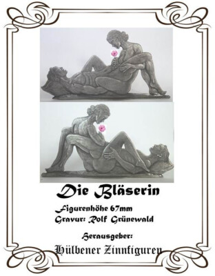 Erotische Zinnfigur Erotik Flachfigur  Vitrinenfigur    '' Die Bläserin''