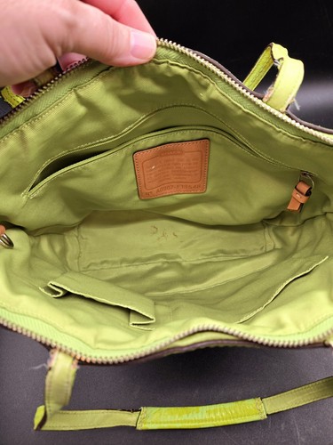Coach hellbraun CC Logo Jacquard limettengrün Handtasche Beuteltasche Lederakzente Coach Anhänger 13" - Bild 10 von 17