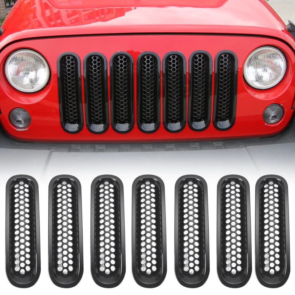 Black Clip-in Front Grill Mesh Grille Insert Kit for Jeep Wrangler JK Unlimited Foto 3 de 4
