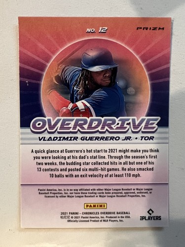 2021 Panini Chronicles Vladimir Guerrero Overdrive Purple Velocity Prizm - Picture 2 of 2