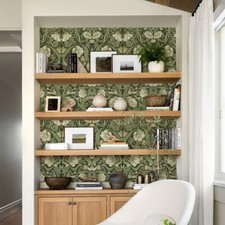 17.3X236" Boho Green Floral Wallpaper Peel And Stick Cabinet Sticker